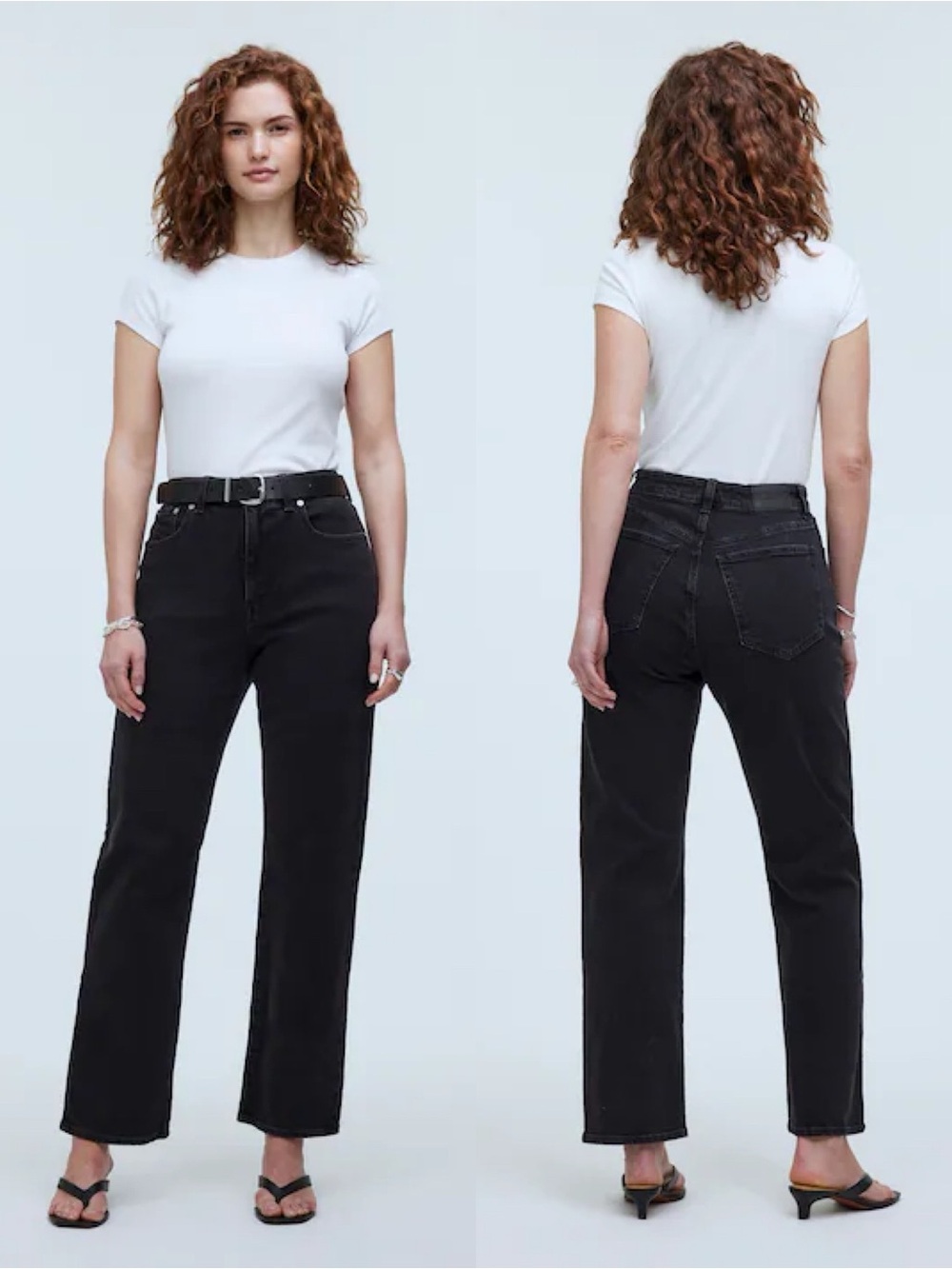 Madewell Curvy 90S Straight Black Jeans High Waisted Size 26 Zip Denim Belt Loop